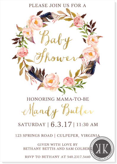 Boho Wreath Baby Shower Invitation
