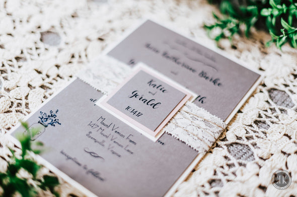 Kraft, Blush and Lace Wrapped Invitation Suite