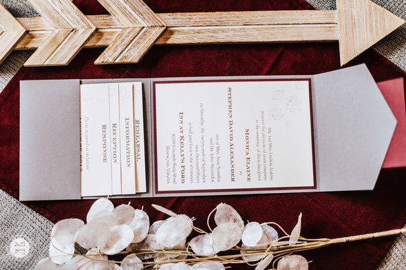 Gray and Burgundy Fall Wedding Invitation Pocket