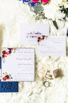 Navy and Silver Floral Wedding Invitation
