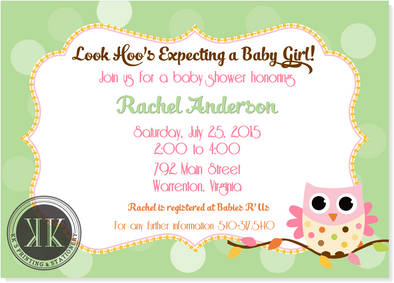 Baby Girl Owl Shower Invitation
