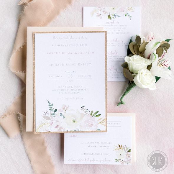 Floral and Rose Gold Glitter Invitation