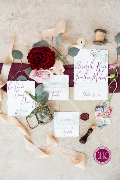 French Floral Watercolor Invitation