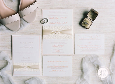 Lace and Ribbon Wrapped Wedding Invitation
