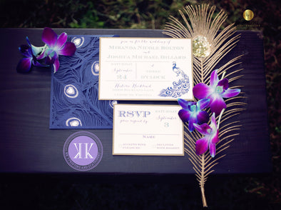 Peacock Laser Pocket with Gold Layer Wedding Invitation